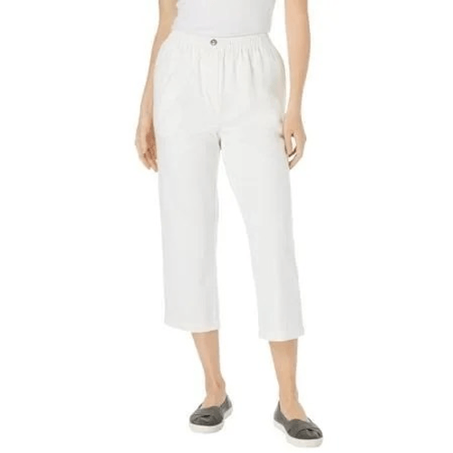 NWT size 30WP Woman Within white elastic waist cotton capris. - Picture 1 of 7