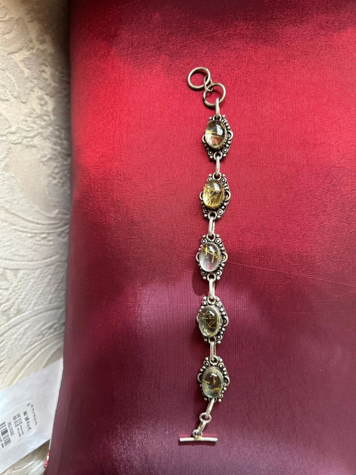 925 Sterling Silver Rutilated Quartz Bracelet 7-7 1/2 inches - Image 2 of 4