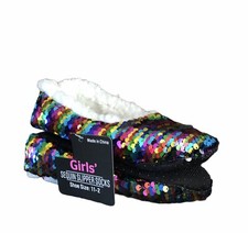 Girls Colorful Sequin Slipper Socks-Slip Resistent Bottoms-Shoe Size 11-2 UB-2.3