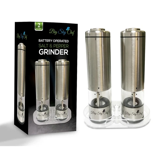 Battery operated salt & pepper grinder by Big Sky Chef, set of 2