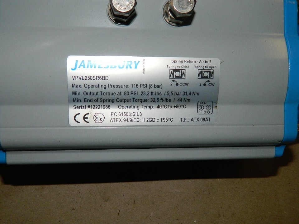Acutuator Spring Jamesburry VPL250SR8BD Spring Return Pneumatic Actuator NEW | eBay