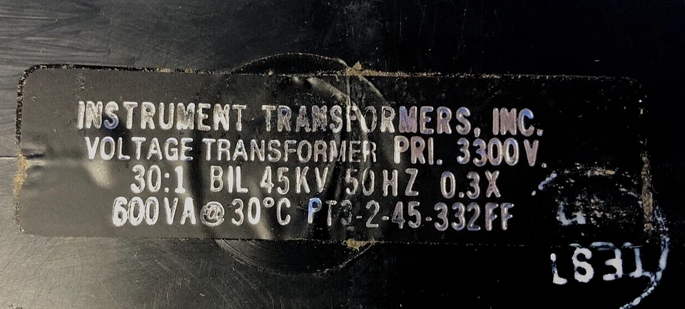INSTRUMENT TRANSFORMER INC  POWER VOLTAGE TRANSFORMER PT3-2-45-332FF 5KV CLASS - Image 3 of 4