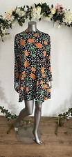 Influence Dress Size 12 Black Floral Dalmatian Long Sleeve Tiered Dress LV03