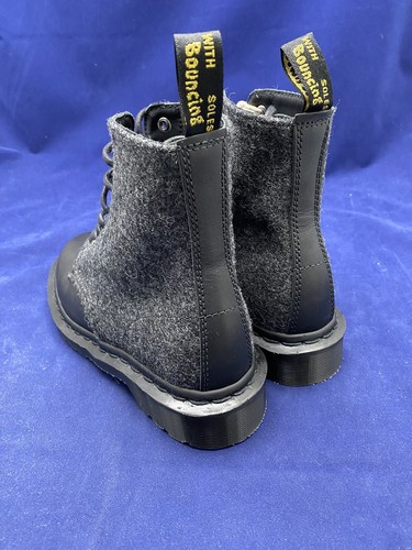 Dr. Martens 1460 Pascal Boots Black Leather Charcoal Gray Wool Made England - Picture 8 of 22