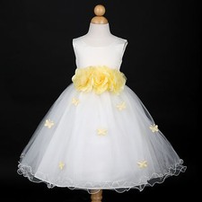 New Ivory/Belle Yellow Princess Wedding Flower Girl Dress 6M 12M 18M 2 4 6 8 10