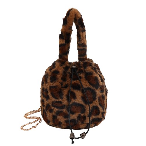 Women Plush Bucket Bag Leopard Print Crossbody Bag Small Purse for Work Shopping - Picture 9 of 20