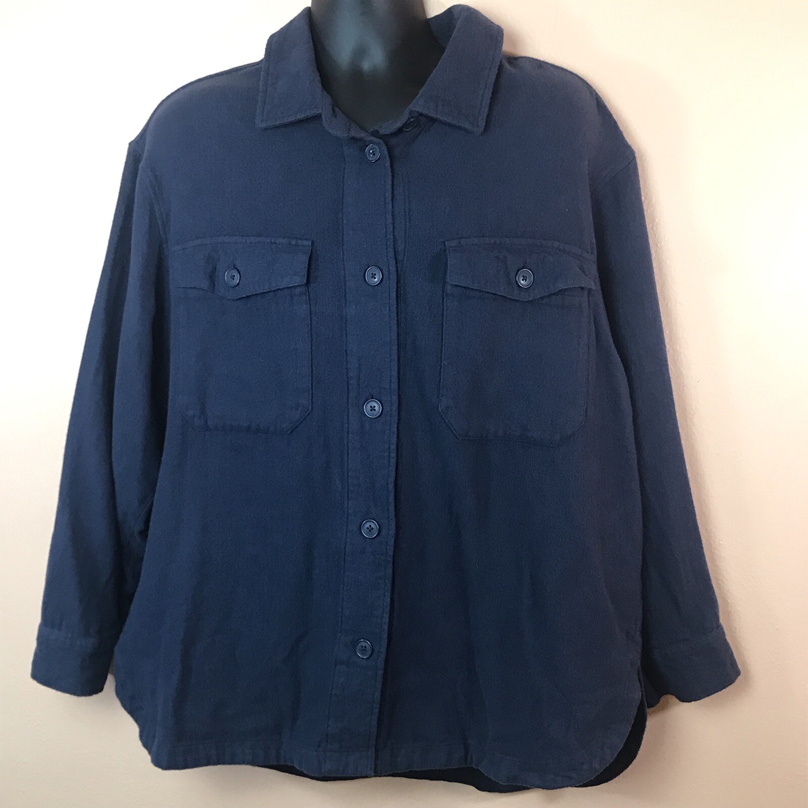 American Eagle Solid Blue Long Sleeve Button Down… - image 1