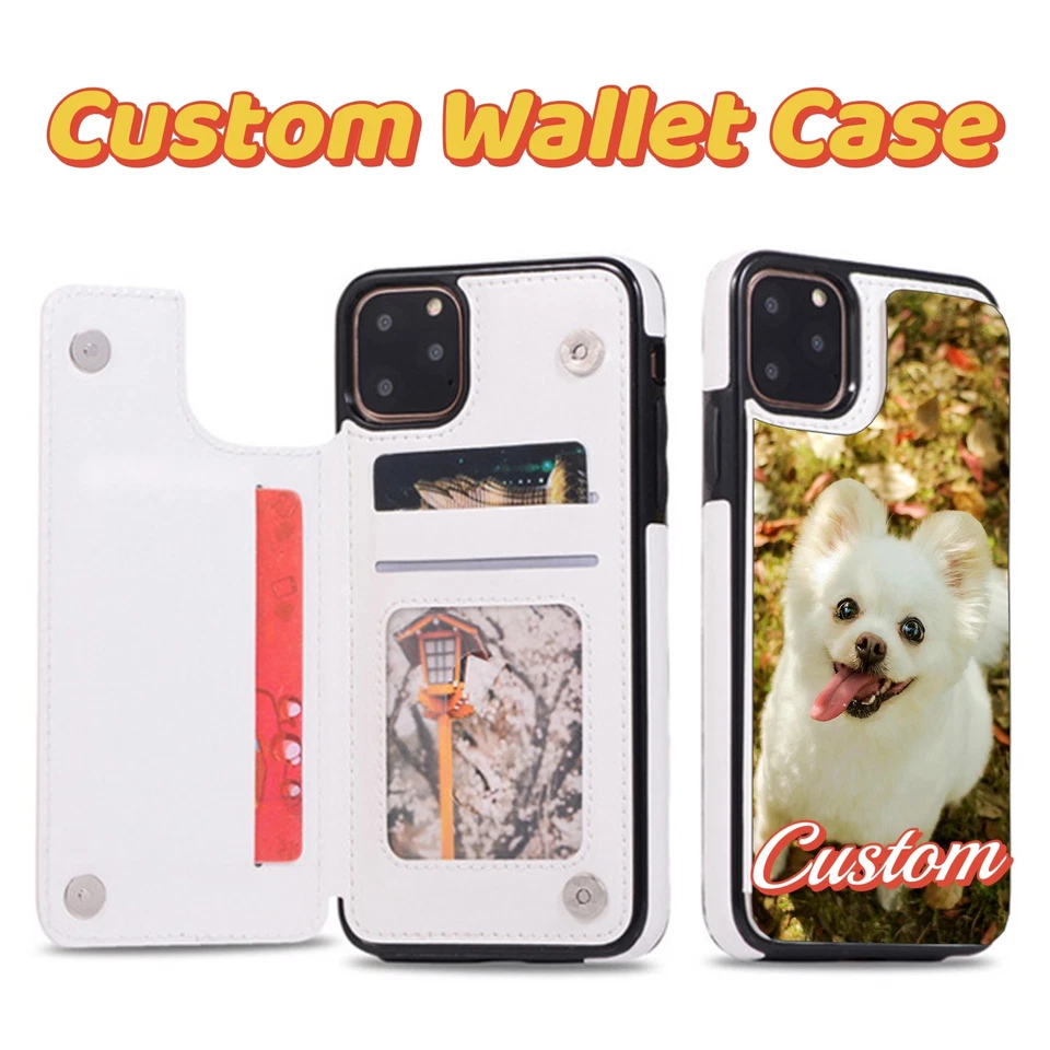 Custom Leather Flip Wallet Case Cover with Card Holder Personalized Picture Text - Image 2 of 4