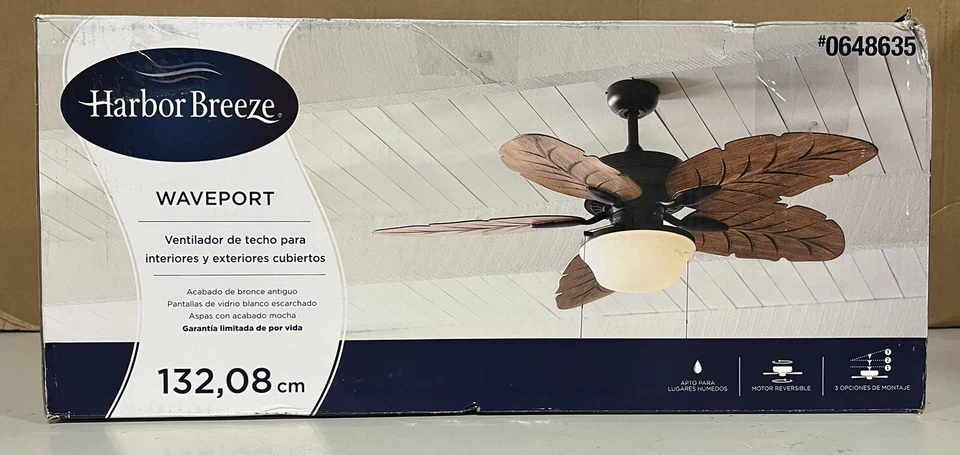 Harbor Breeze Wave port 52in Aged Bronze With Brown Blades LED Ceiling Fan - Image 2 of 4