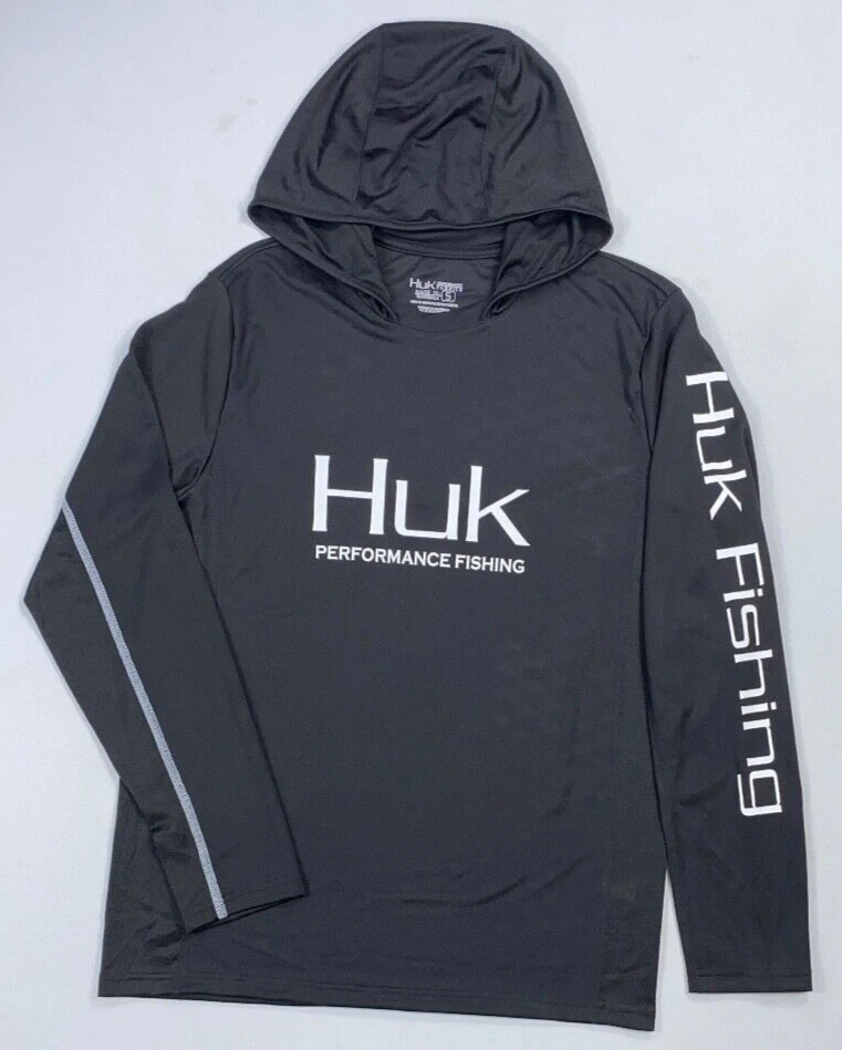 Men's HUK Performance Fishing Hooded UPF 50+ Long Sleeve Shirt Size S