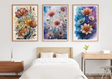 Set of 3 Flower Market Art Prints - Floral Wall Art Poster Collection A4