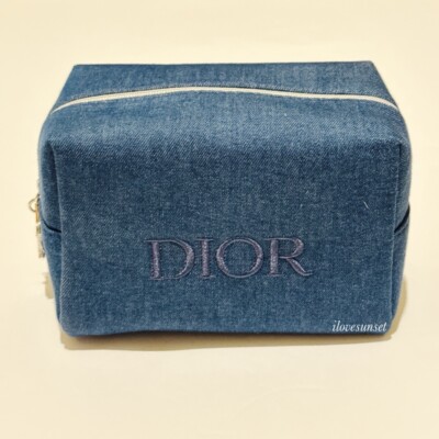 New {DIOR} DENIM Embroidered CD Logo Cosmetic Zipper Pouch - Case