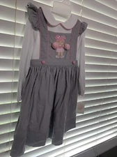Petit Ami Girls Cheerleader Applique Apron Dress 2 Piece Gray Corduroy  2T NWT