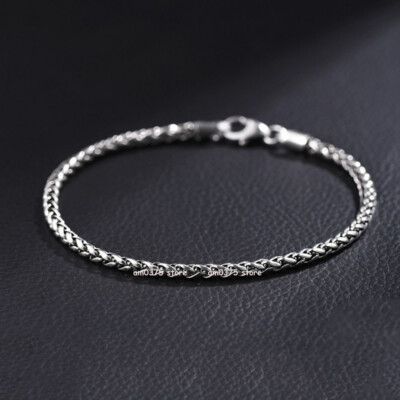 Echt S925 Sterlingsilber Damen Herren dünne 3 mm Kiel Weizen Verbindung 6,5 bis 8 Zoll L