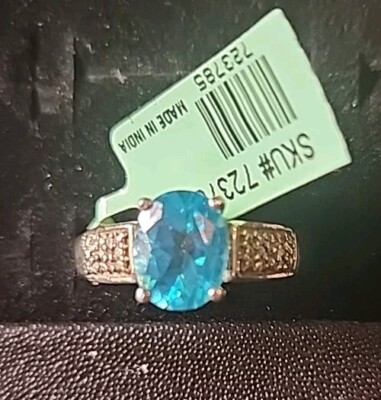Ring With Clear Blue Stone Size 8 SS 925 NEW