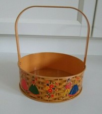 Vintage 1950s Toy Long Handled Tin Flower Basket Litho Graphics Couple Parasol