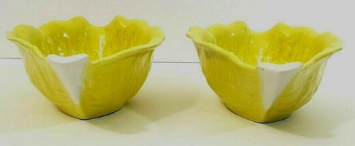 Lot de 2 bol à soupe céréales jaune feuille de chou Secla jaune 7" x 5" Portugal - Photo 2/3