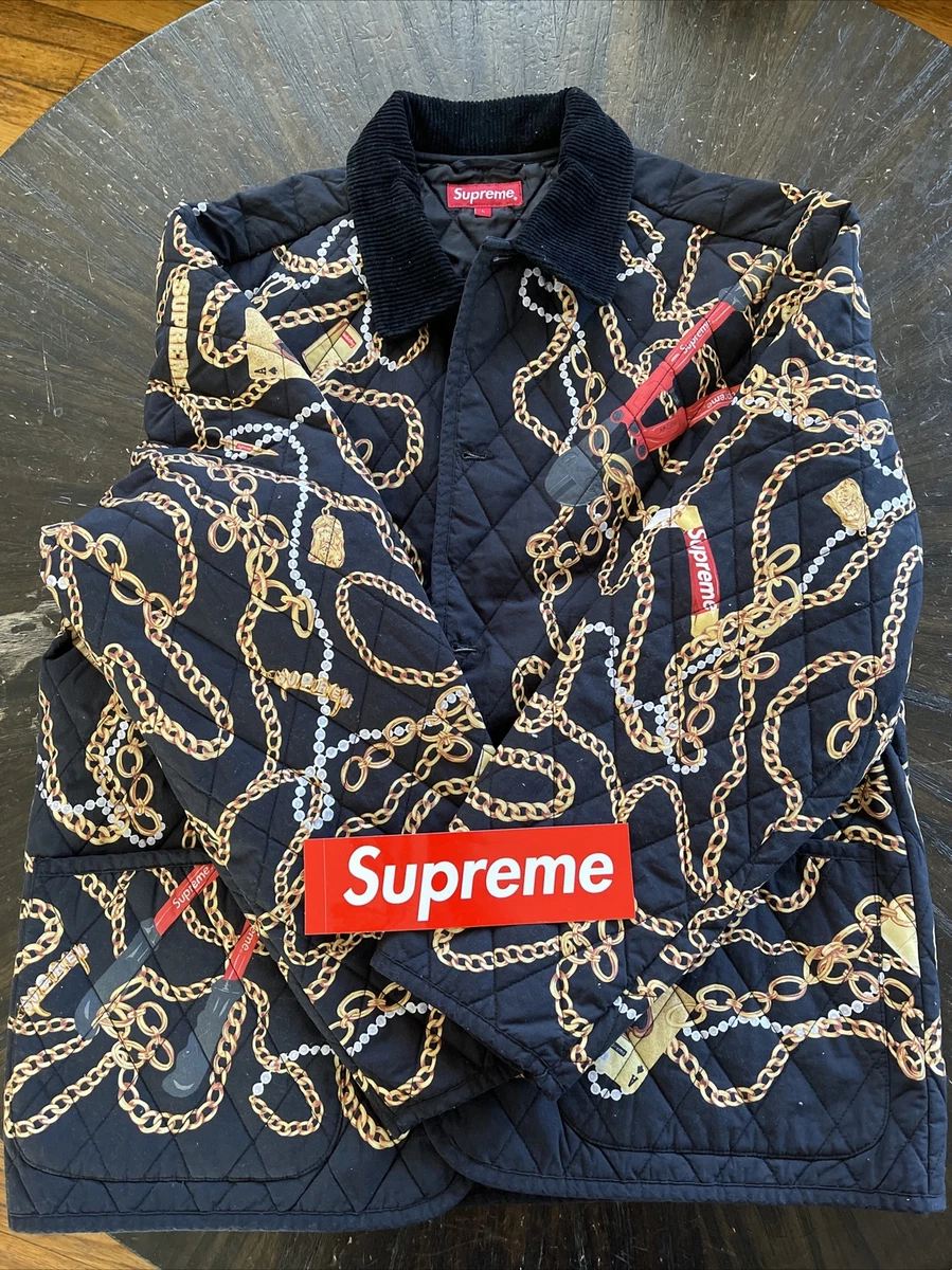 New Supreme Chains Quilted Jacket Coat Black Fall Winter 2020 FW20 Size L