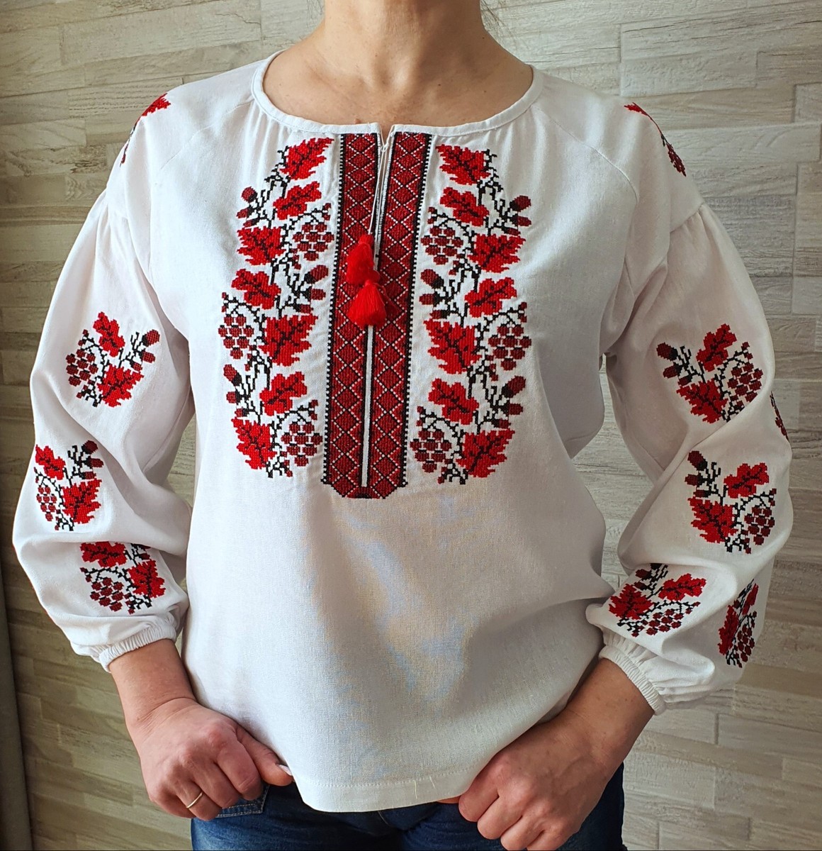 Ukrainian traditional embroidered women's blouse Vyshyvanka. Size