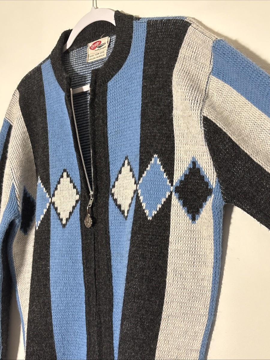 Vintage 50s 60s Rugby Orlon Acrylic Full Zip Cardigan