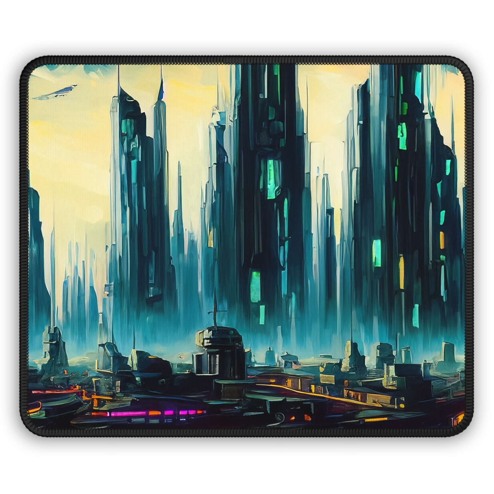 Cyberpunk City Gaming Mouse Pad with Non-Slip Smooth Surface for Unique Desk Setup-image