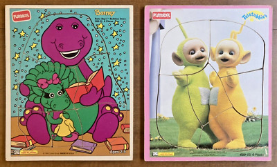 Playskool Wooden puzzles Barney & Baby Bop's Bedtime Story & Teletubbies Vintage