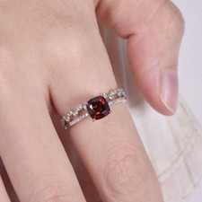 1.5ct Lab-Created Red Garnet Engagement Ring Bridal Set White Gold Plated