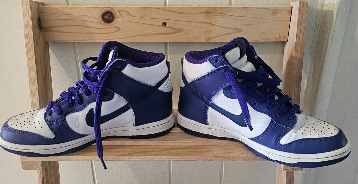 Nike Dunk High White/Midnight Eletro Purple/Navy Sz 4y | eBay