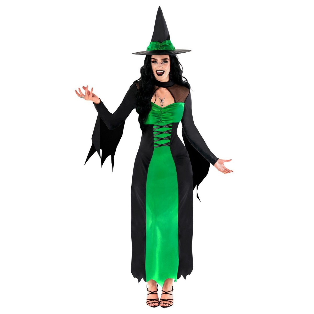 witch with green dress Steampunk Gothic Witch Costume in Green with Hat