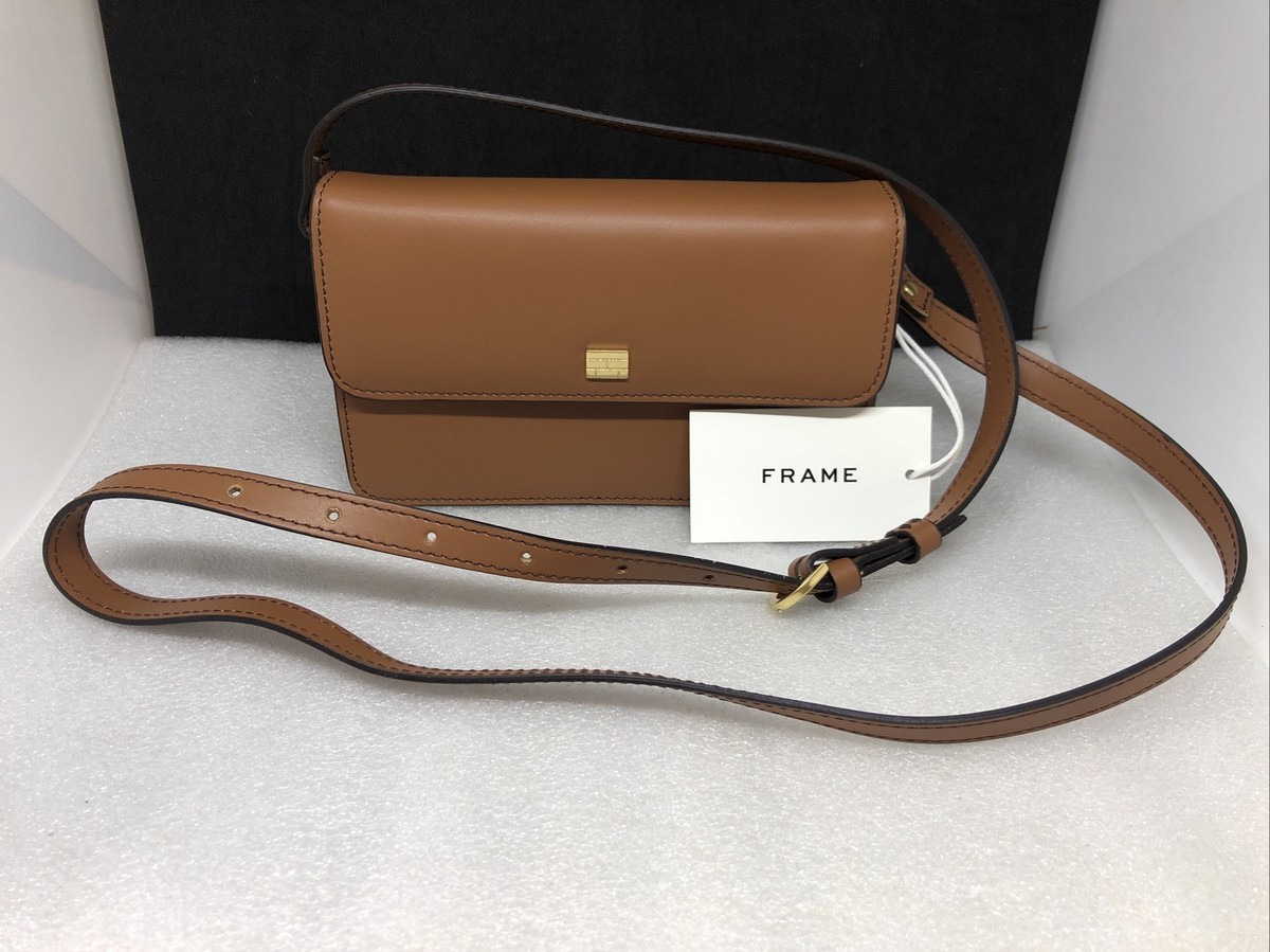 NWT Frame Signature compact crossbody mini bag in med brown leather MSRP  $258