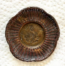 Antique Copper Woven Miniature Basket/Tray * GREAT Patina and Workmanship!  RARE