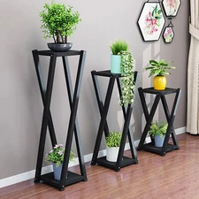 Metal Plant Stand In/Outdoor 2 Layer X Shape Flower Shelf Planter Holder Rack