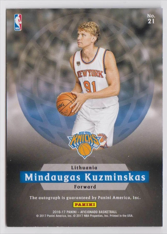 2016-17 Panini Aficionado International Auto Rookie Mindaugas Kuzminskas 041/249 - Image 2 of 2