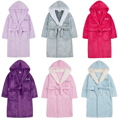 Girls Personalised Dressing Gown Bathrobe Nightwear Teens 2 - 13 Years |  eBay