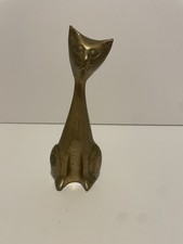 Vintage MCM Brass Cat Figurine Mid Century Modern Siamese Home Decor