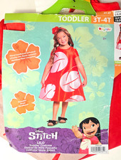 Disguise Lilo Toddler Girls Size 3T-4T -2 Piece Halloween Costume Red w/Headband