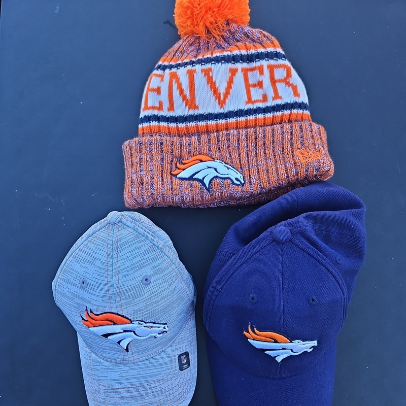 Denver Broncos Beanie Hat Cap Orange Blue Knit Pompom NFL Football Embroidered
