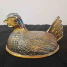 Vintage Indiana Glass 7” Hen on Nest Golden Carnival Amber Iridescent TOP HALF