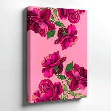 Wall Art Pink Background Purple Rose Floral Botanical Print Romantic Home Decor