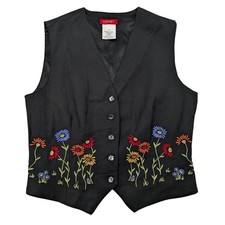 Vintage 90s Esprit Black Floral Embroidered V...