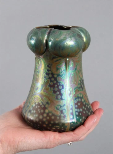 Antique Iridescent Green & Copper Luster Weller JACQUES SICARD Art Pottery Vase