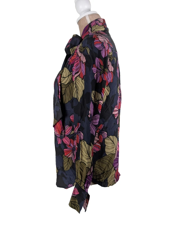 Trina Turk Demming шелк цветочный блузка верхний шеи галстук черный многоцветный отпуск - Изображение 2 из 4