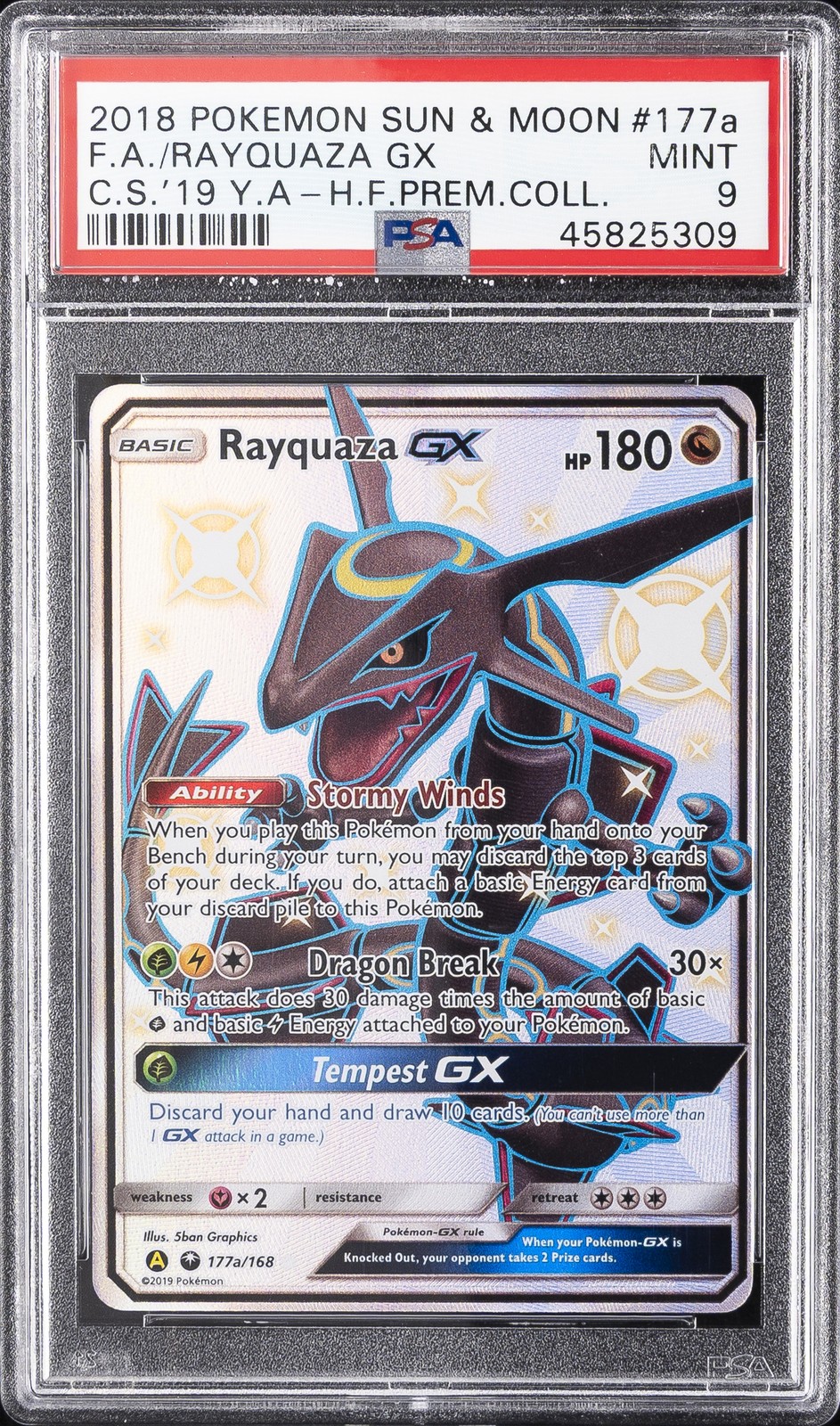 2018 POKEMON SUN & MOON CELESTIAL STORM #177A FULL ART/RAYQUAZA GX PSA 9