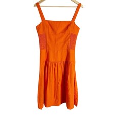 Farm Rio Orange Smocked Linen Blend Sleeveless Resort Midi Sun Dress Size Small