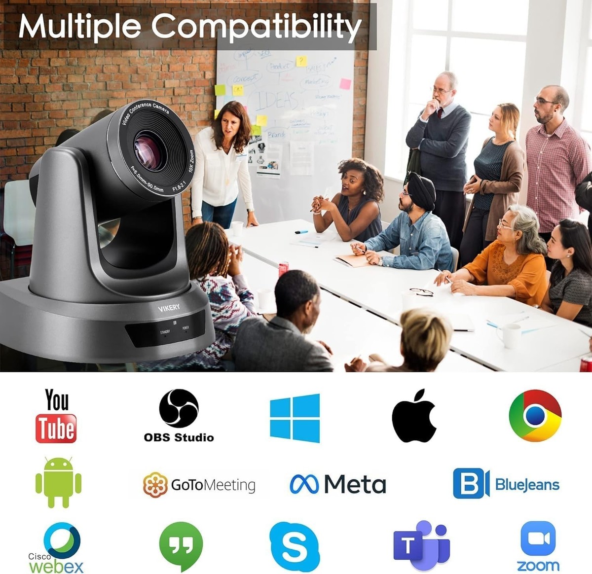 Vikery Zoom HD Camera 10X Optical Zoom PTZ | 90 Degree Diagonal