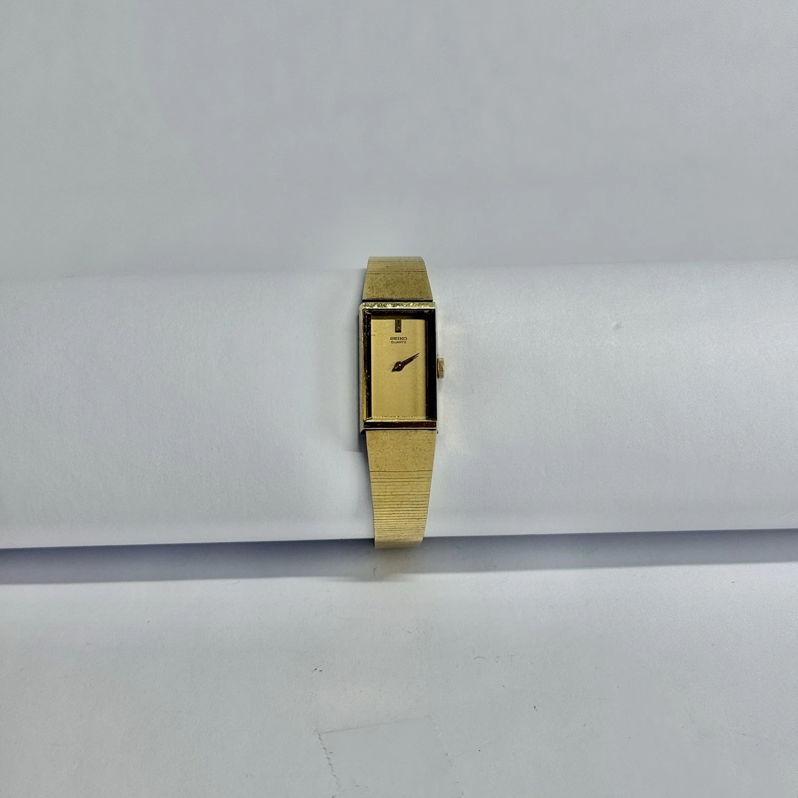SEIKO Tank 1320-5969 Quartz Analog Gold Tone Women Vintage Watch W546 *WORKING
