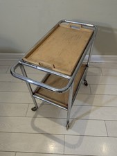 1940-50's Chrome Serving Trolley Removable Wooden Trays Free Postage 