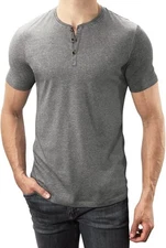 Lanky Llama Craftsman Henley Men's T-Shirt L Tall Slim Fit Knit Gray Polycotton