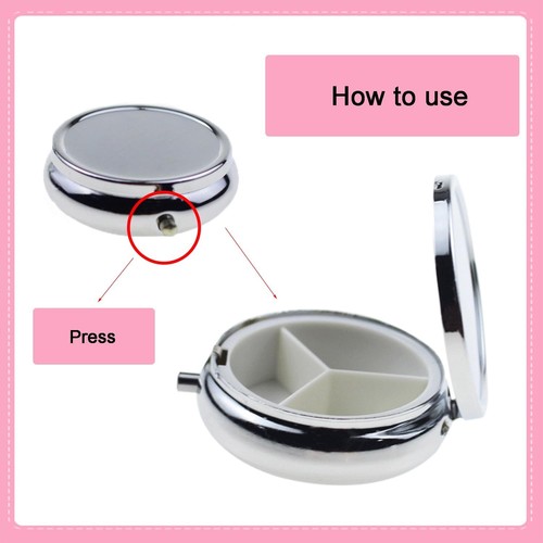 Round Metal Pill Box 3 Compartments Medicine Tablet Holder Portable Pill Case - Picture 7 of 21