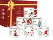 6-Pack QIKSION Christmas Coffee Mugs 14oz Ceramic Cocoa Holiday New